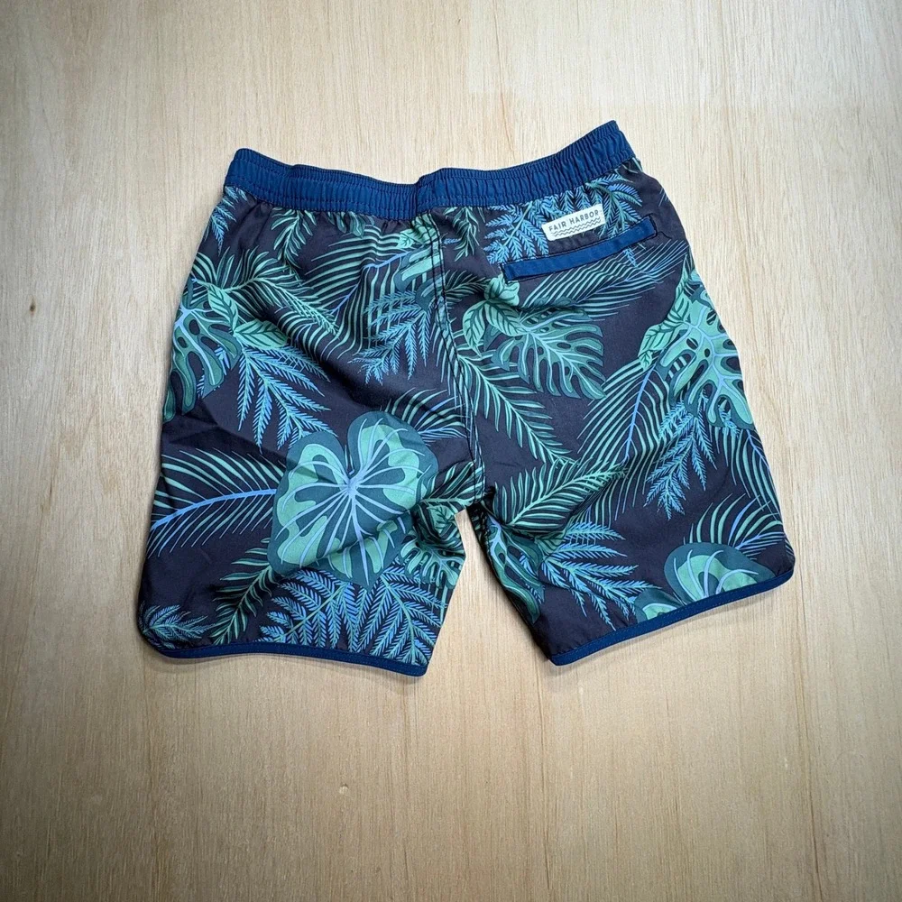 Fair Harbor Boys L Anchor Swim Trunks Soft Lined Board Shorts Youth Palm Leaf